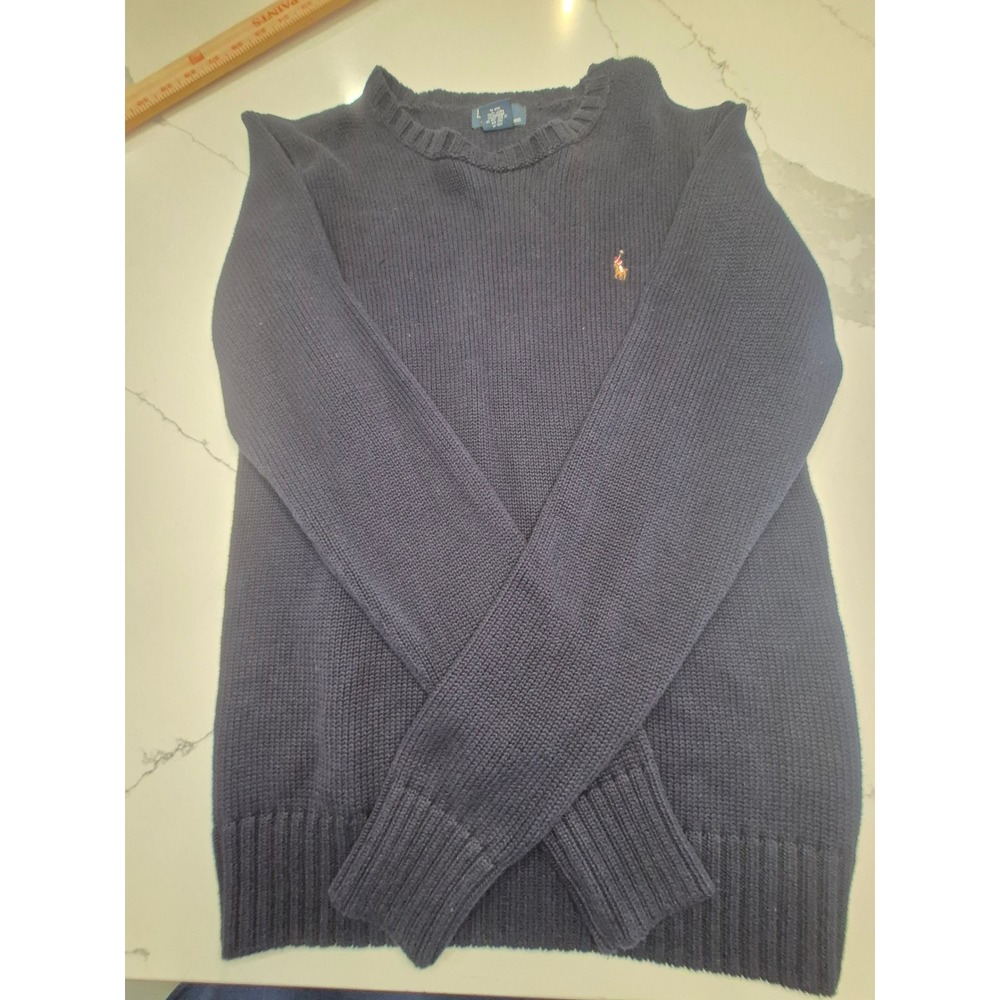 Polo Ralph Lauren Mens XL Navy Blue Cotton‎ Knit Crewneck Sweater Pony Logo - Picture 5 of 11